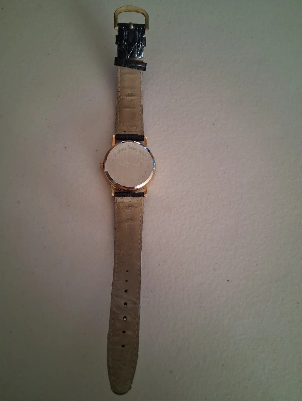 Pro Tyme Branded Gold-Tone Watch with Black Leather Strap